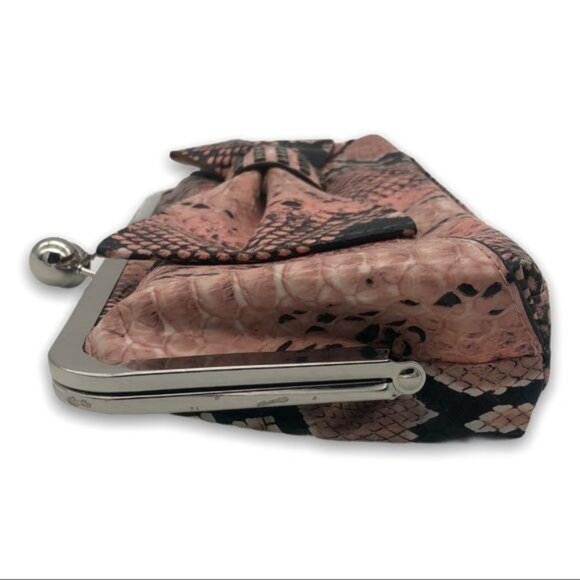 Embossed Snakeskin Faux Leather Clutch Set Pink Card Holder Key Fob Set of 3 - Picture 11 of 13